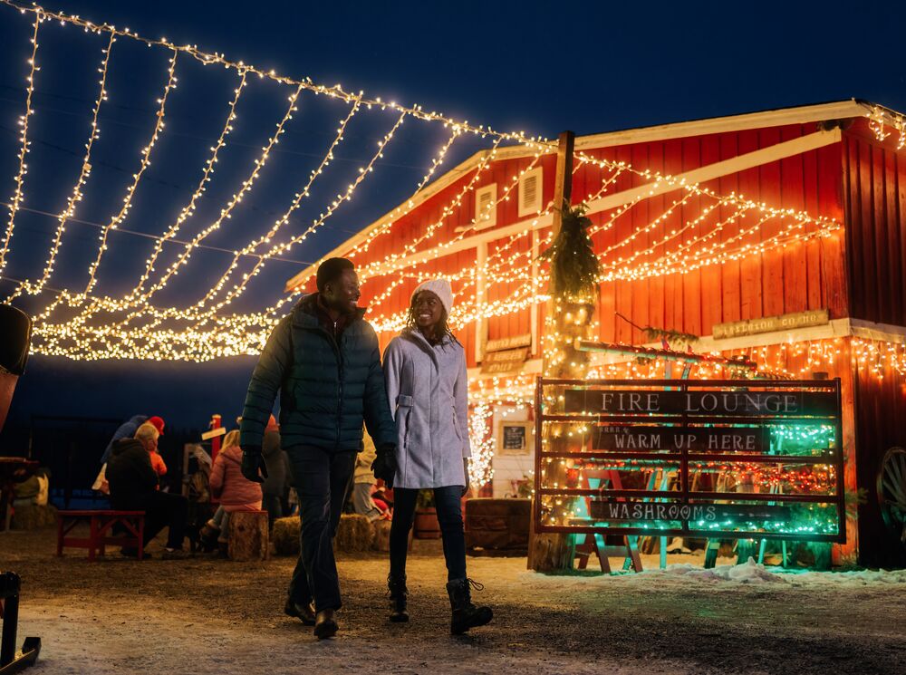Couple enjoying the Banff Christmas Market